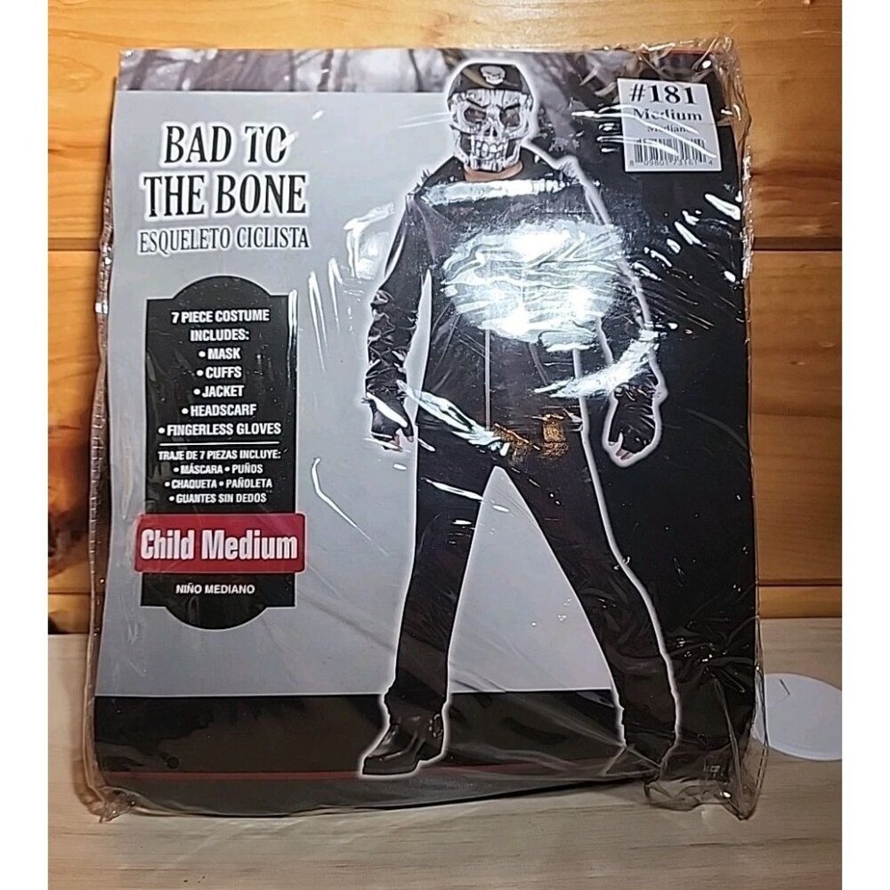 Bad To The Bone Costume Halloween Boys Medium 8-10 Skeleton Skull - Picture 2 of 6